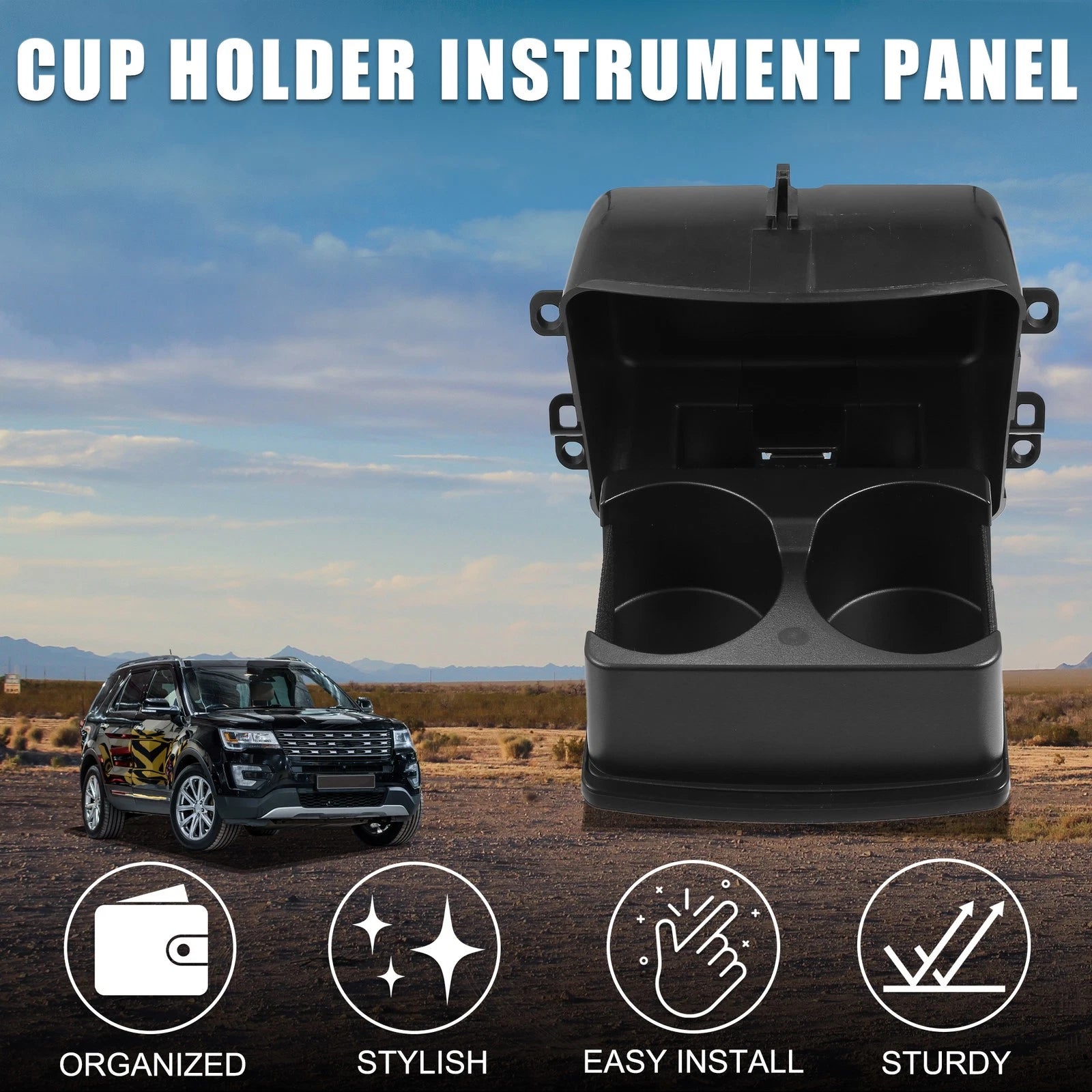 Cup Holder Insert for Ford Explorer Drink Holder Black (2011–2019)
