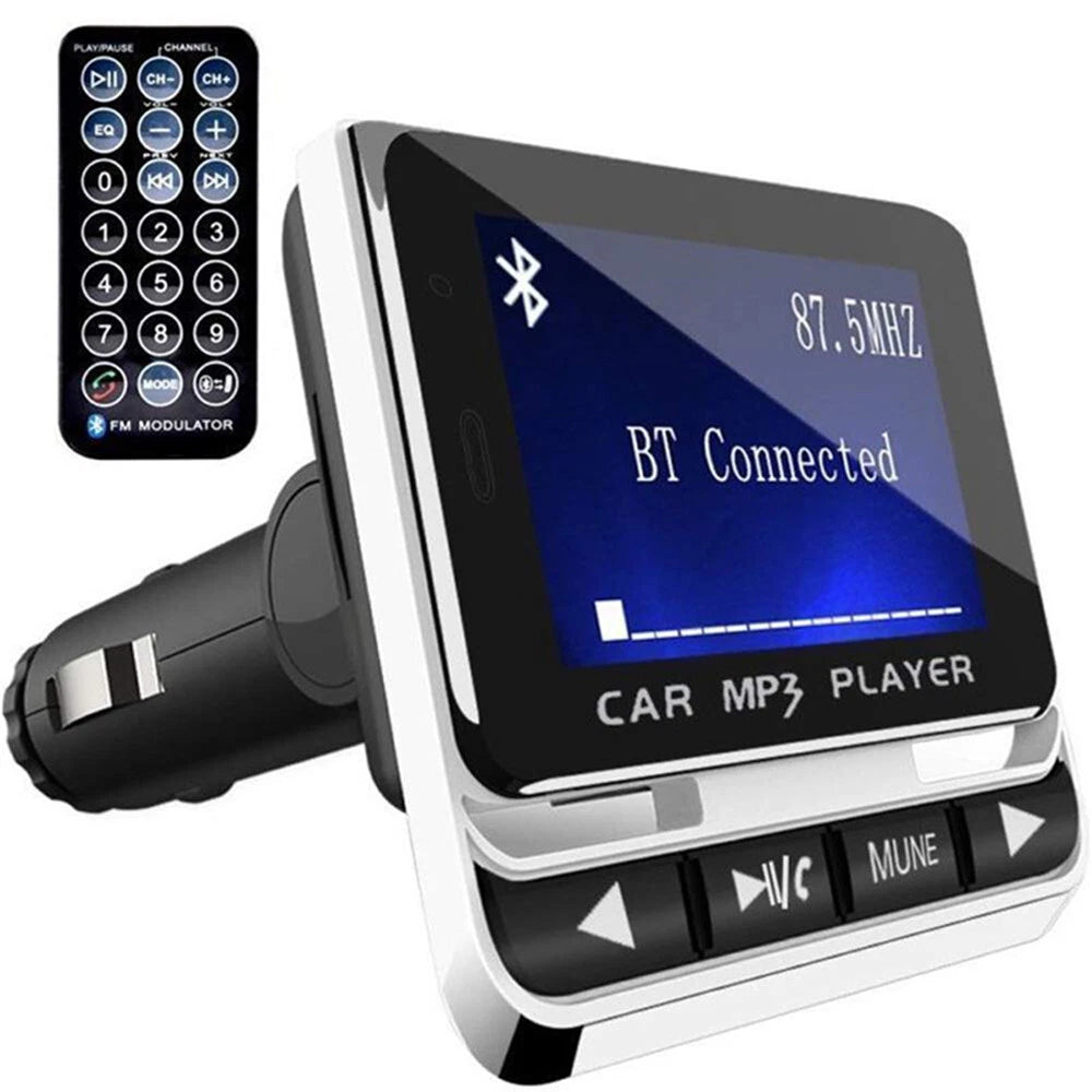 1.4" LCD Car FM Transmitter MP3 Player Bluetooth 5.0 Hands-Free Aux Kit + Remote