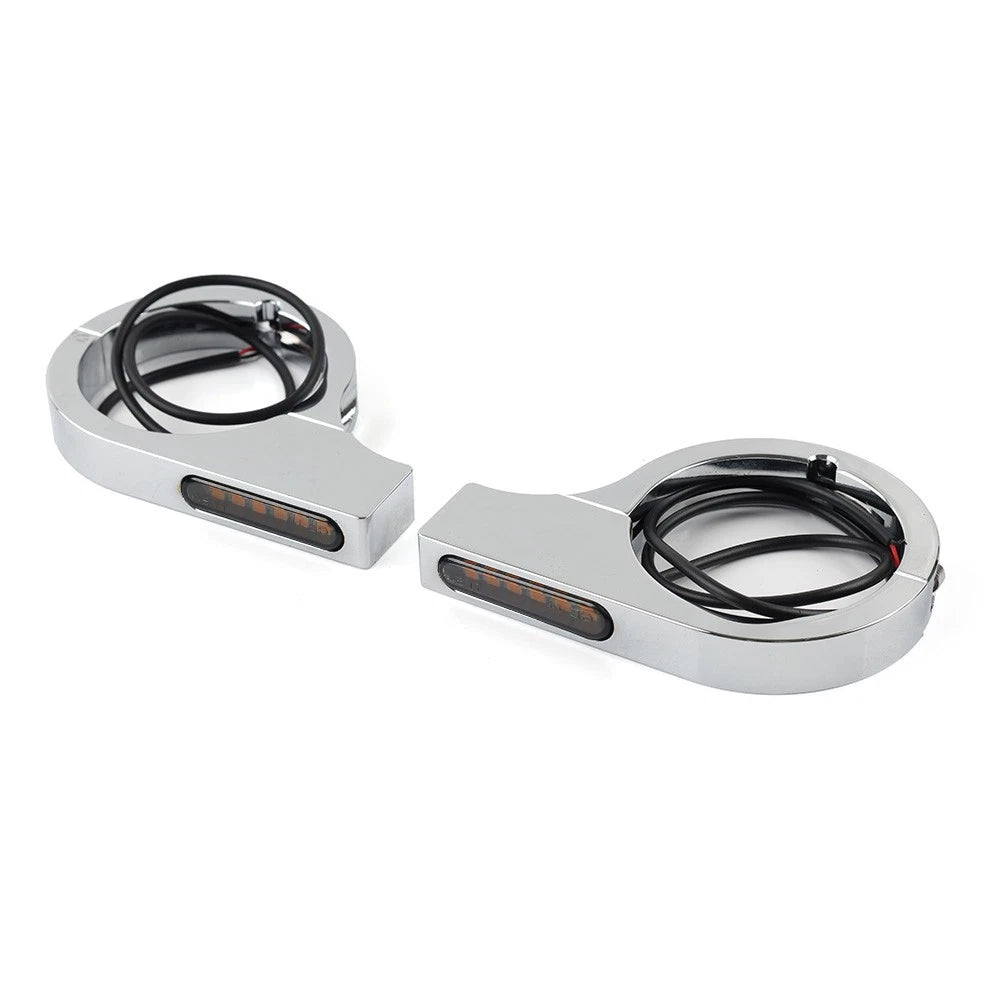 Chrome LED Fork Turn Signal Light Indicator for Harley Suzuki