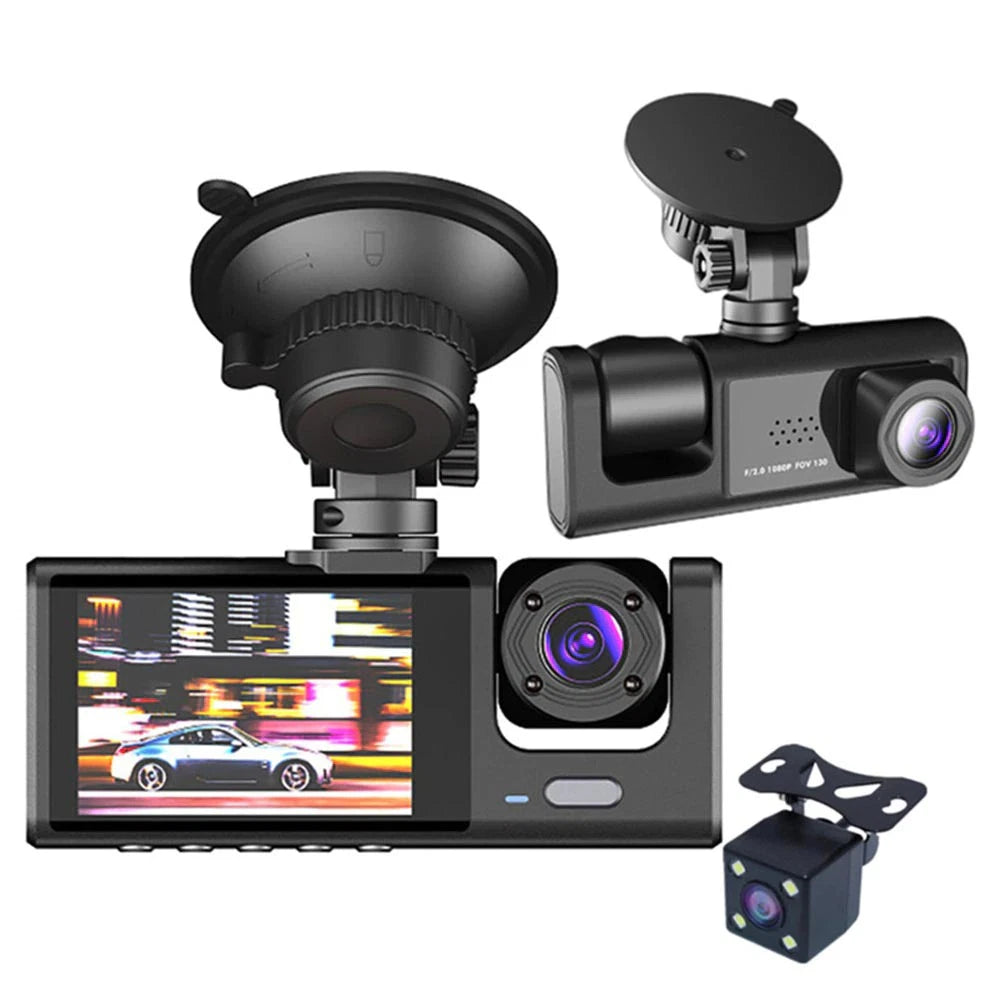 Dual Lens Dash Cam for Car (HD 1080P, Front/Rear/Inside, G-Sensor, WIFI)