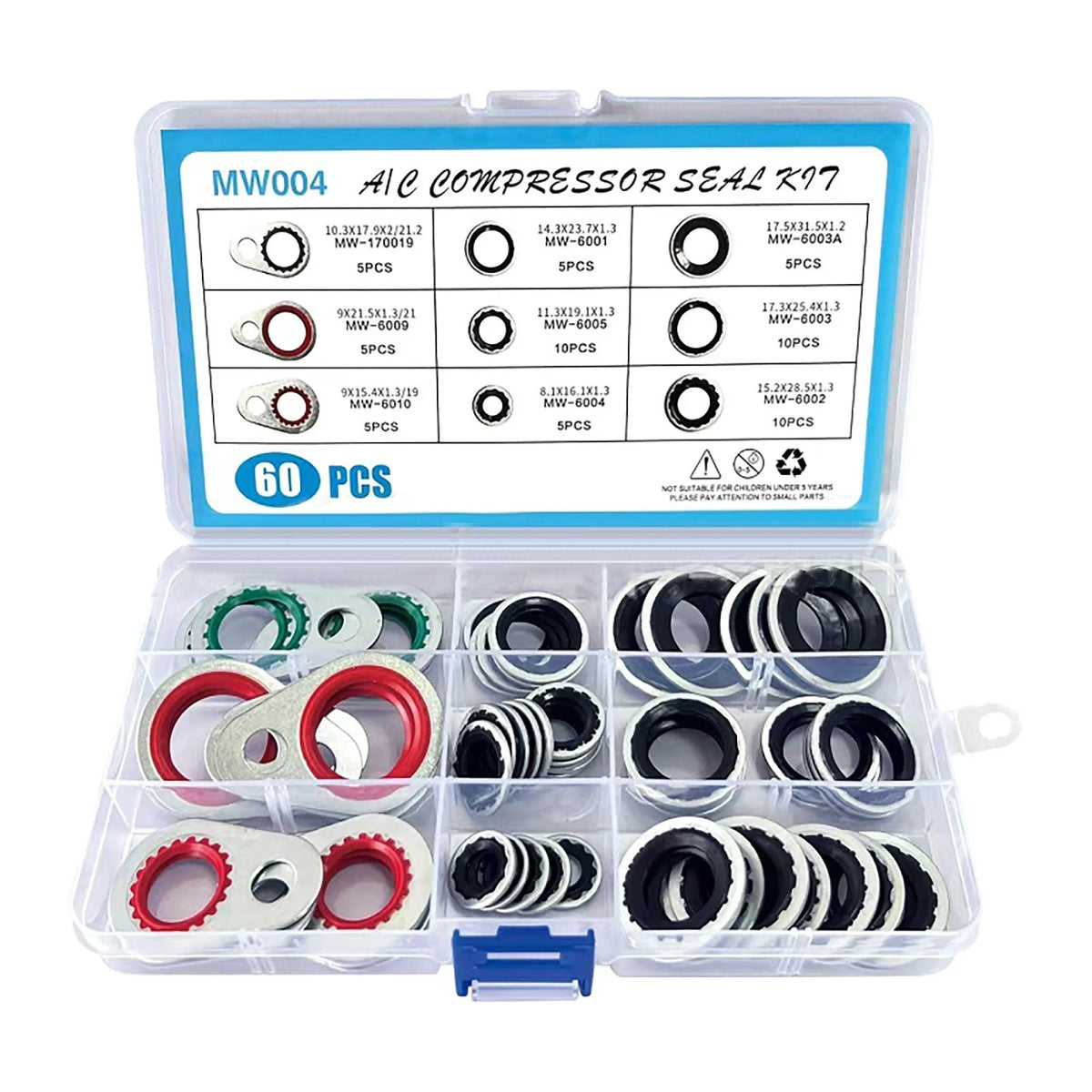 60 Pcs Air Conditioning Compressor Gasket Seal Washer Kit for