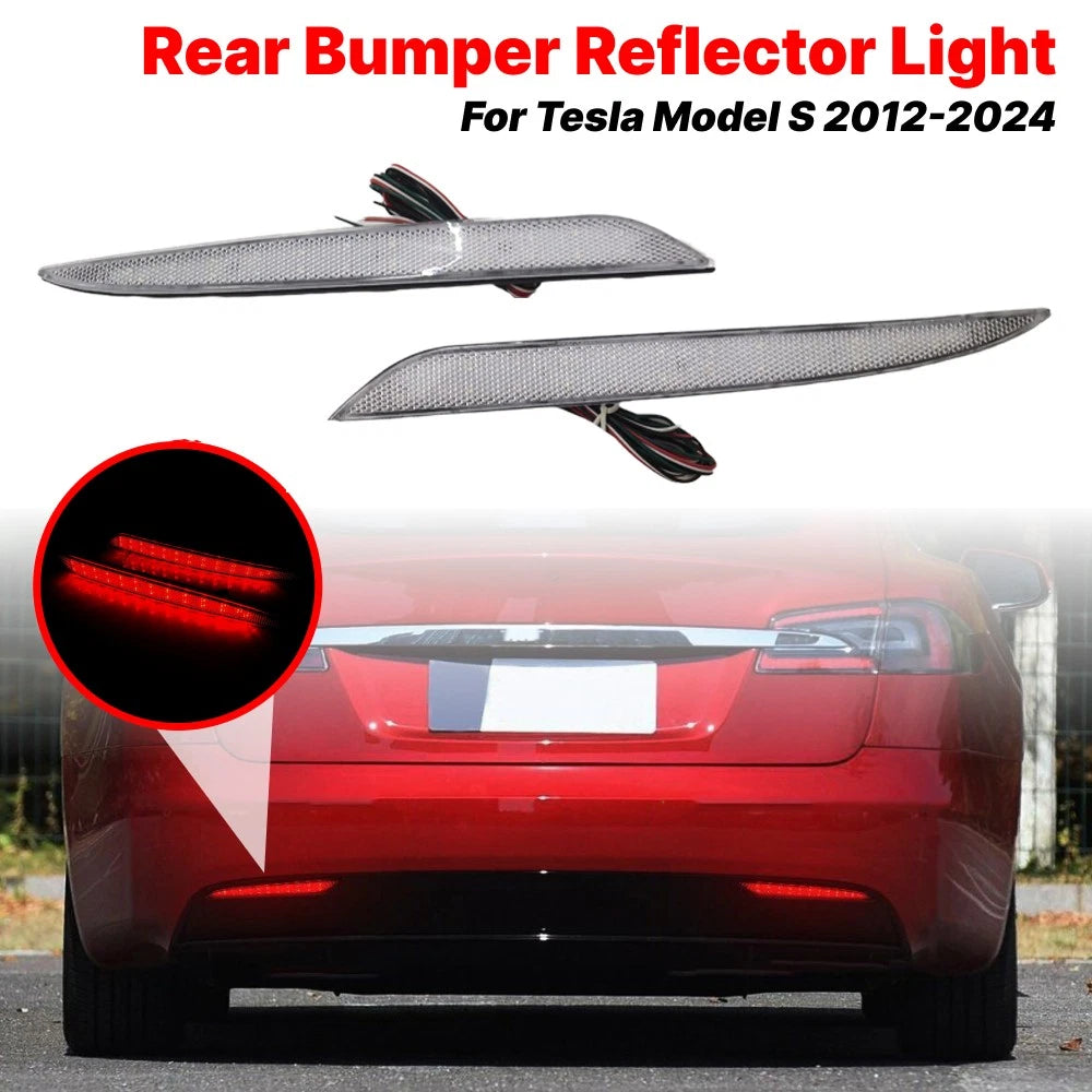 Clear LED Rear Bumper Reflector Tail Light for Tesla Model S (2012–2023)