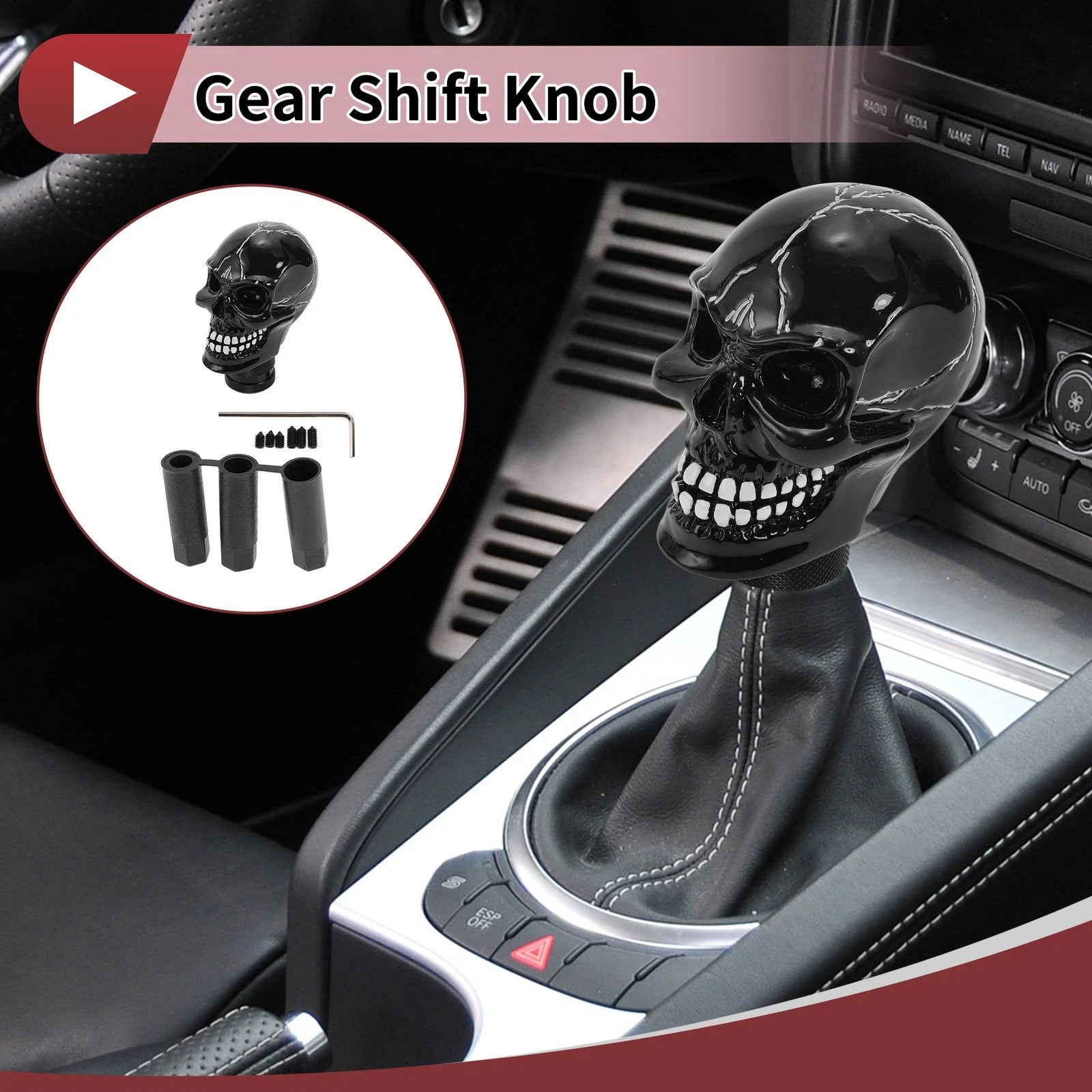 Skull Shift Knob with 3 Adapters for Universal Fit (Automatic/Manual)