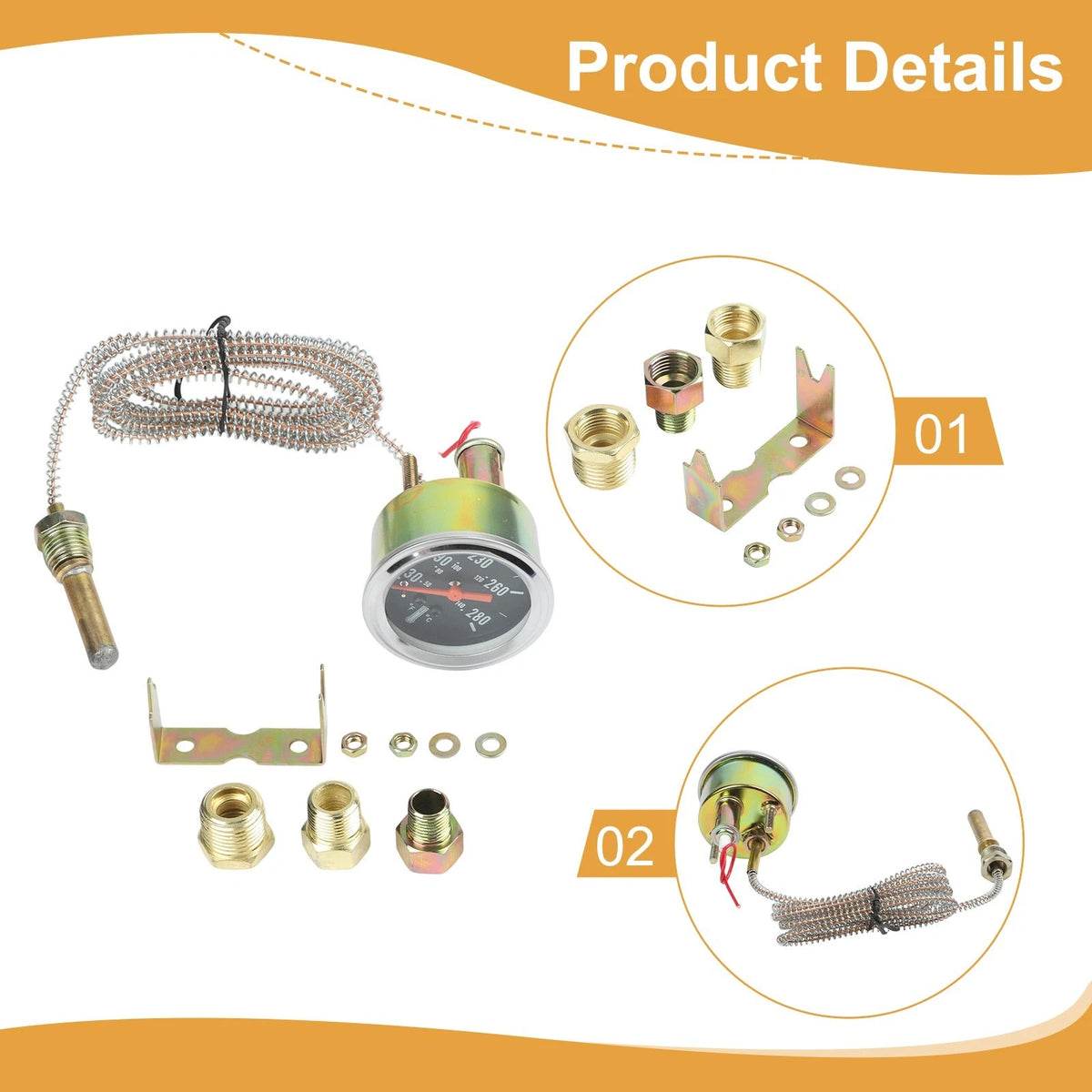 Water Thermometer 52mm for Cars and Ships (130-280°F)