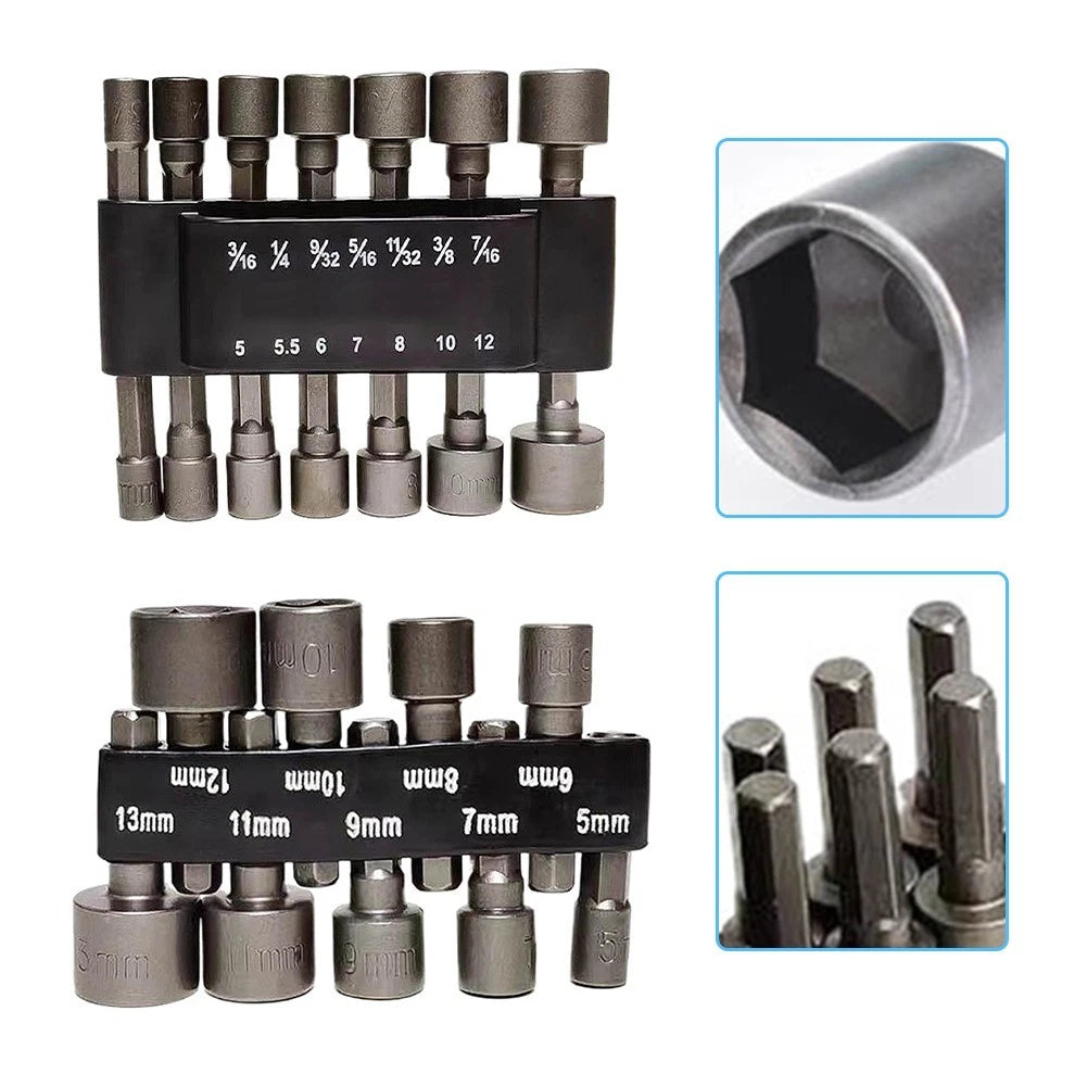 Set of 9 Hexagonal Handle Socket Bits for Various Applications