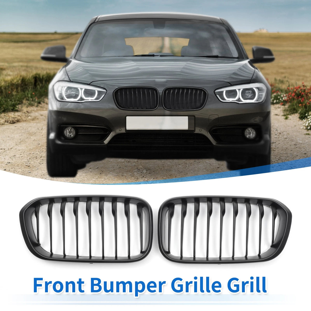 Front Upper Bumper Grille Grill for BMW 1 Series F20 (2015–2018) Matte Black