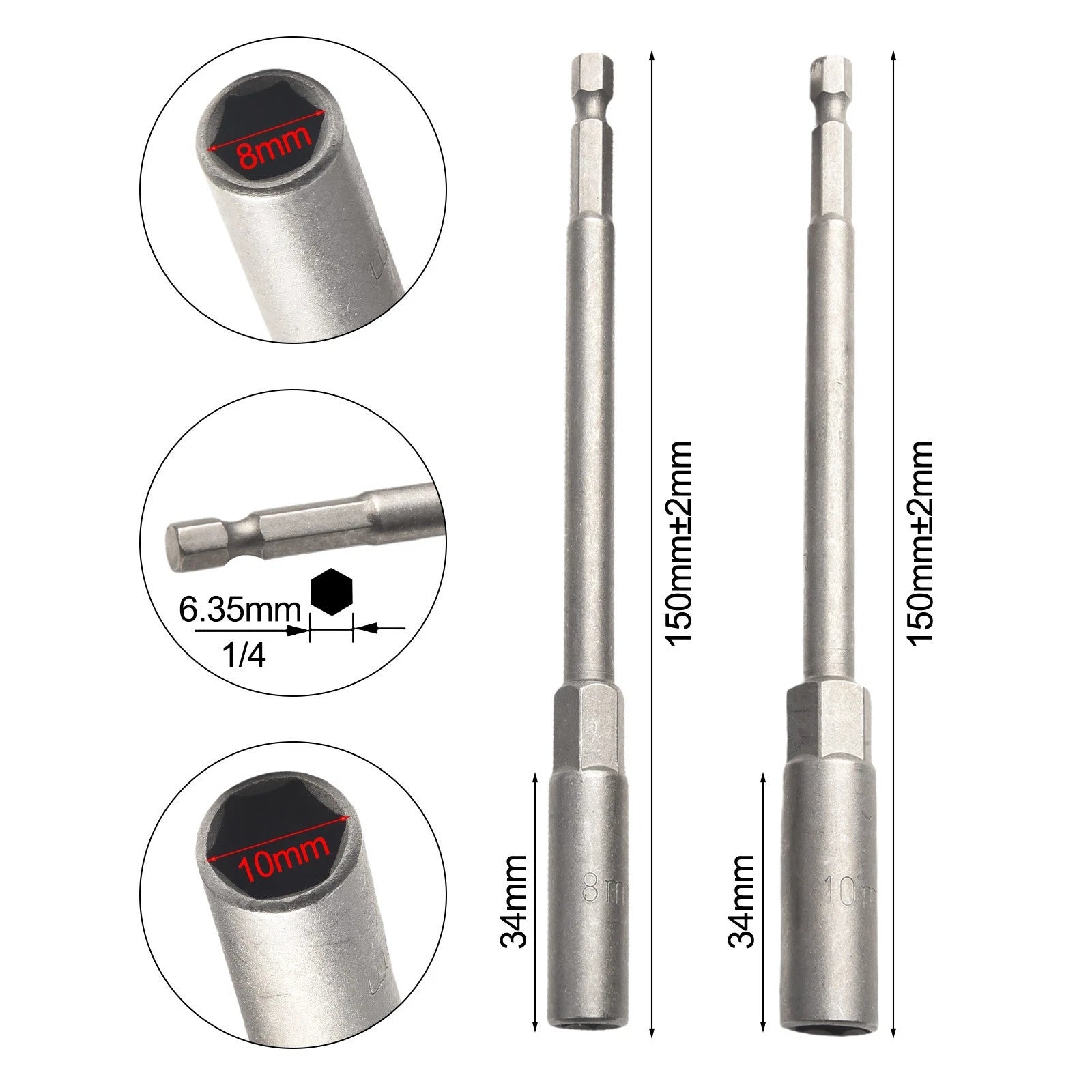 Heavy Duty Hex Socket Nut Driver Set (150mm Length)