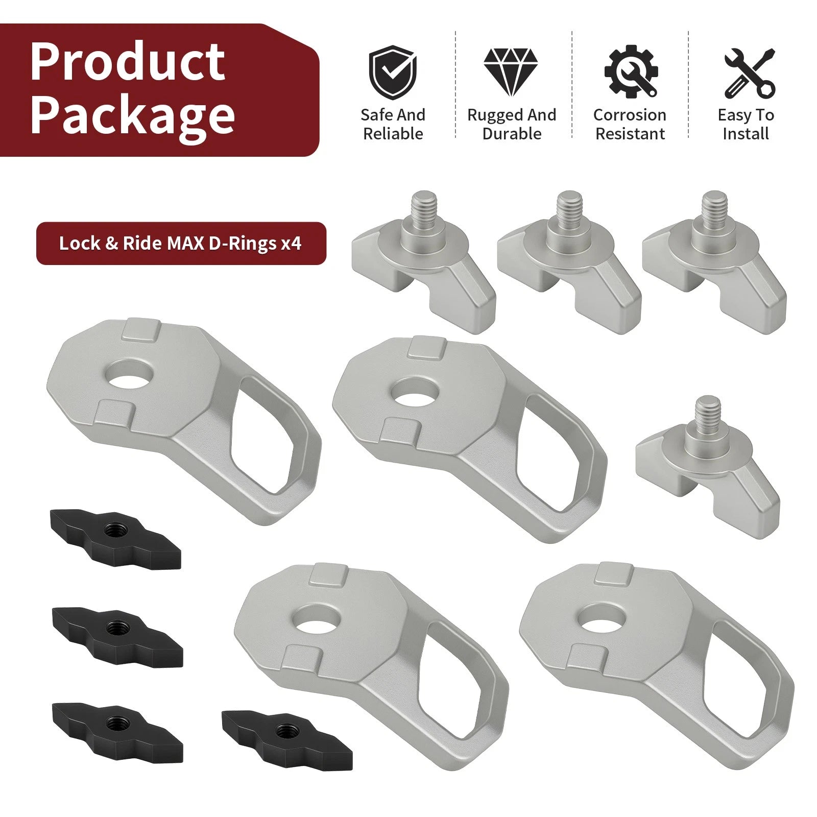 Set of 4 Lock & Ride D-Ring 2889620 2890894 for Polaris Xpedition ADV 5 (2024–2025)