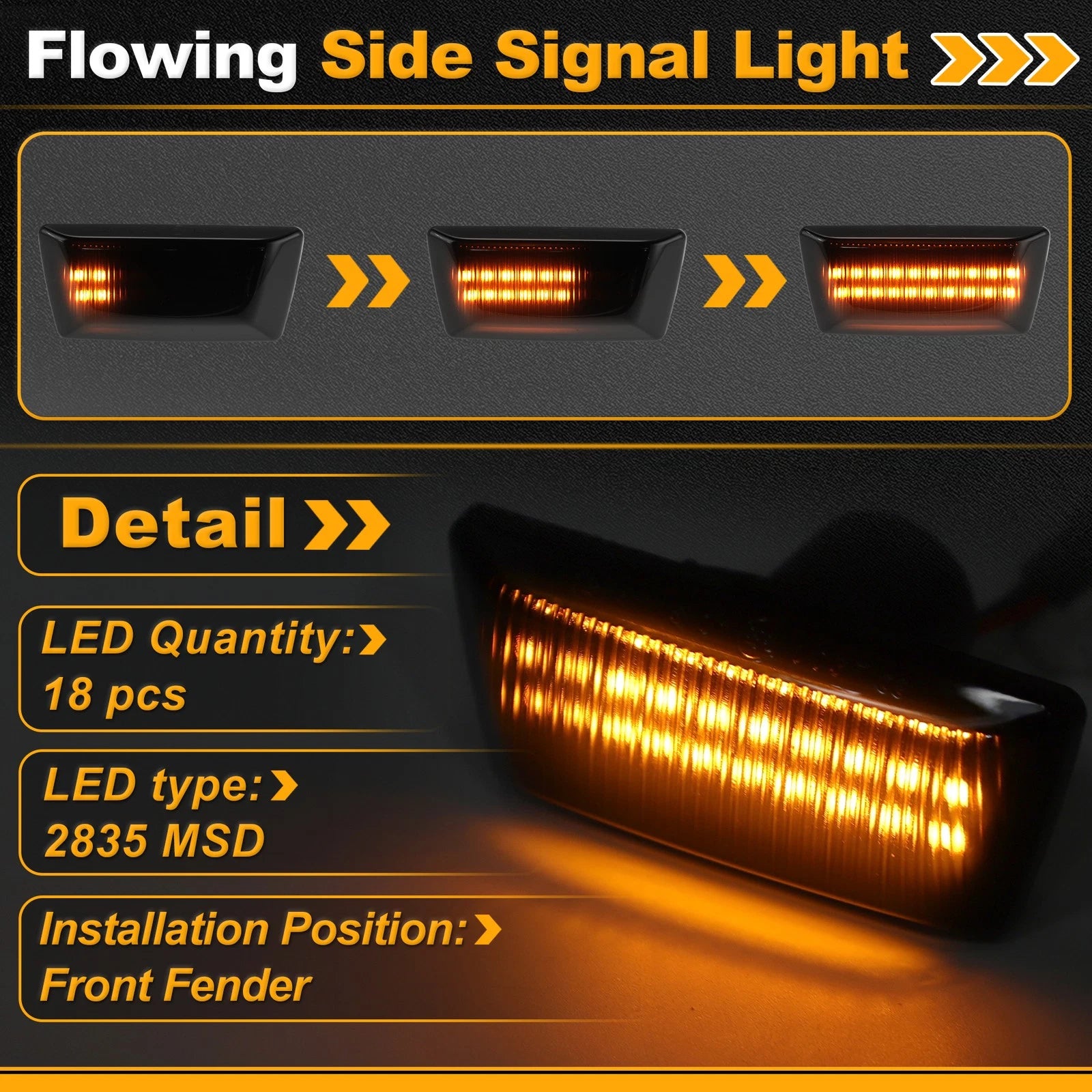 Dynamic Amber LED Side Marker Fender Light for Opel Adam (2012) 1 Pair