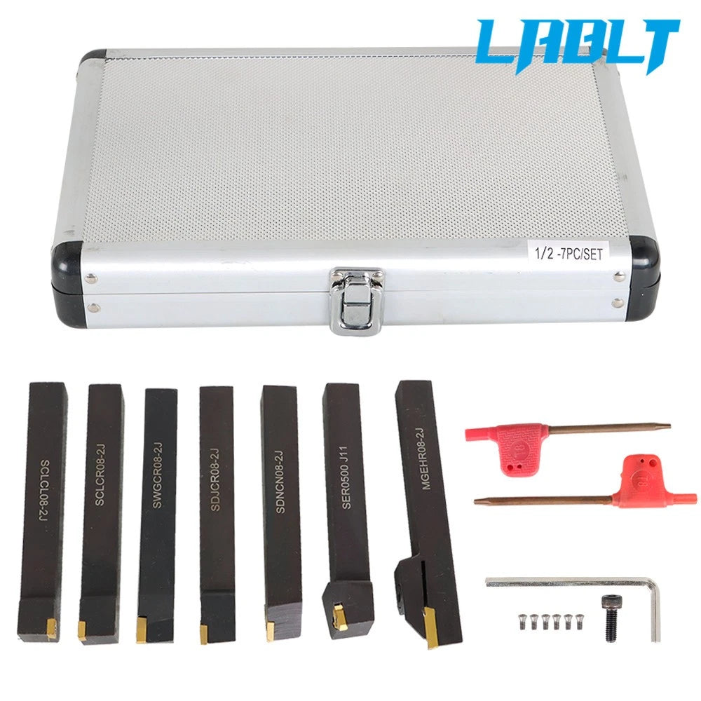 7-Pc Indexable Carbide Turning Tool Set for Lathe (Fitted Box)