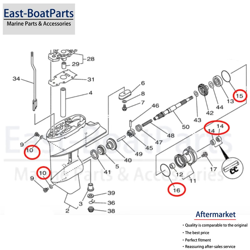 Gearcase Propeller Shaft Seal Kit for Yamaha 4-Stroke 6hp 8hp 9.9hp