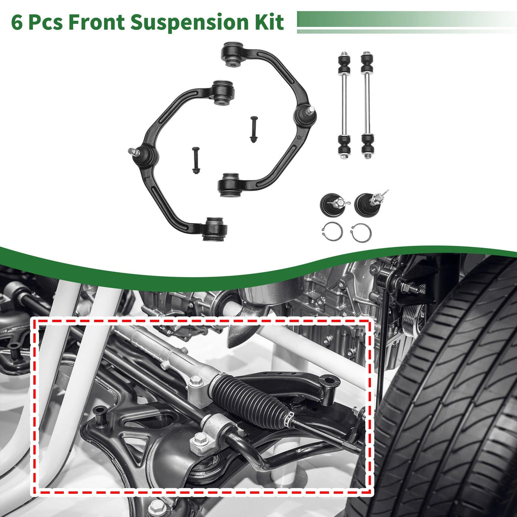 6 Pcs Front Upper Control Arms Replacement for Ford Ranger 2WD (1998–2011)