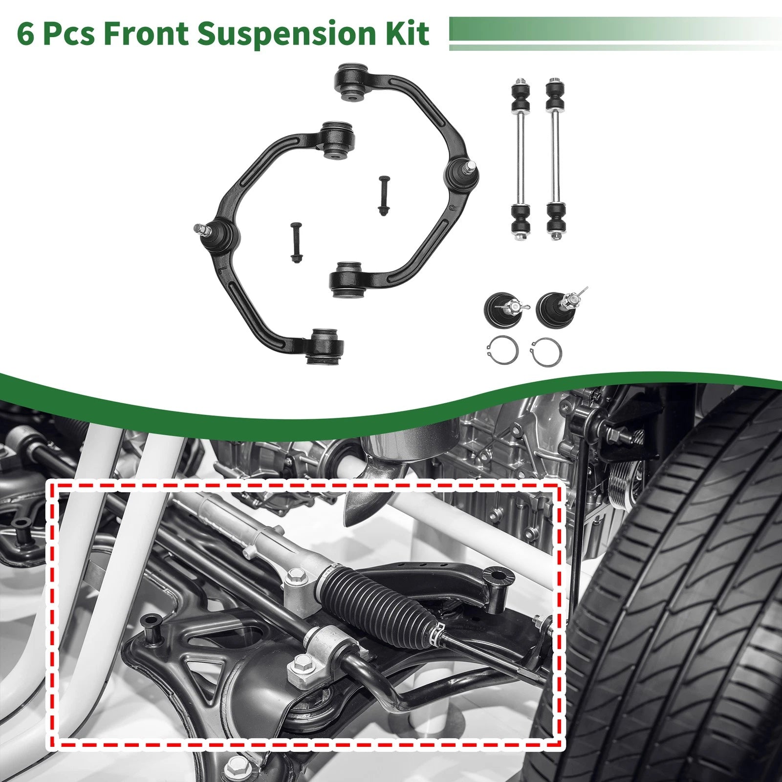 6 Pcs Front Upper Control Arms Replacement for Ford Ranger 2WD (1998–2011)