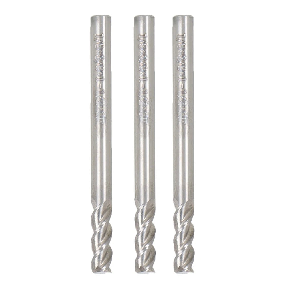 3Pcs 1/8" Carbide End Mill for Aluminum (Regular Length)