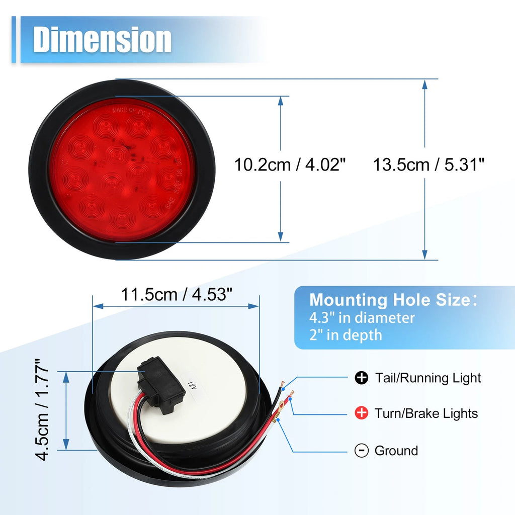4 Pcs 4 Inch LED Red Trailer Tail Light Surface Mount Waterproof for Truck (2000–2020)