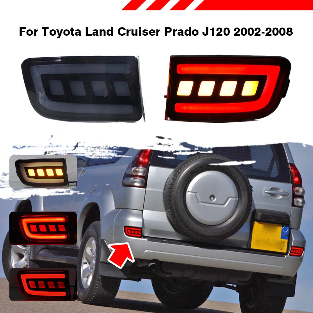 4X LED Rear Bumper Reflector Light w/ Turn Signal for Land Cruiser Prado J120 (2003–2009)