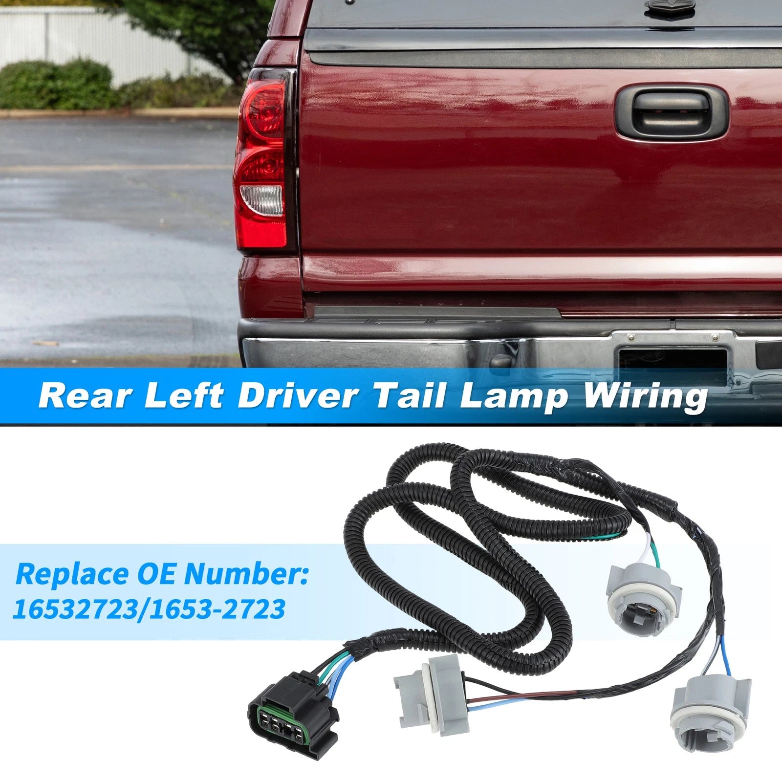 Rear Left Tail Light Socket Wiring Harness for Chevy Silverado Tahoe (2007–2014) 1653-2723