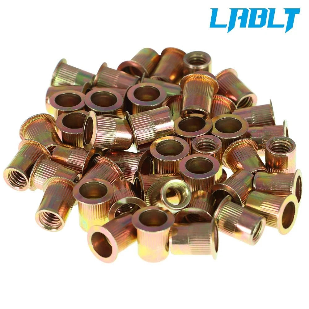 50PC Rivet Nut Flat Head Threaded Insert for Various Applications (Carbon Steel)
