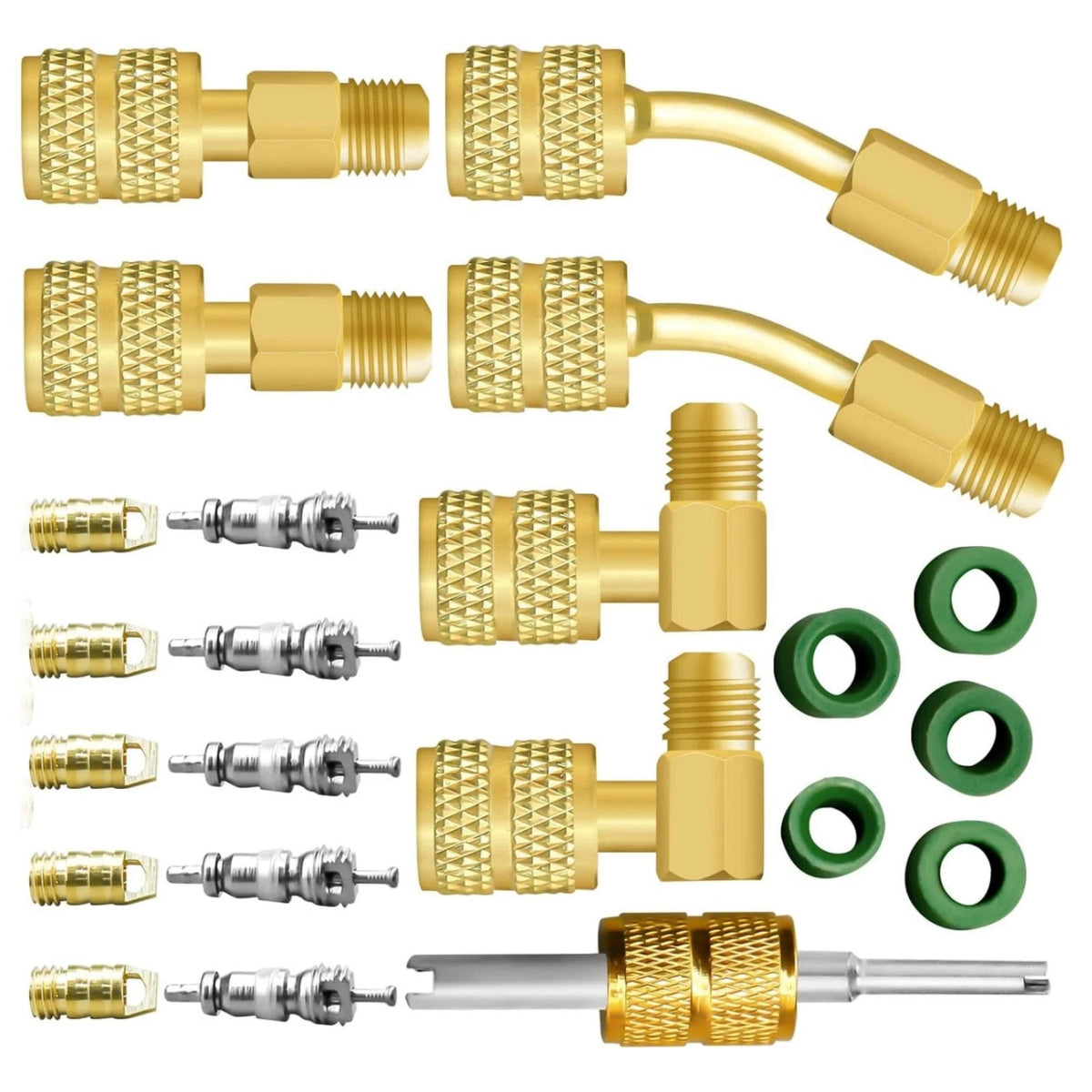 Set of 2 R410A Adapter Kit for Mini Split (5/16 to 1/4 Coupler, Brass, Rubber)