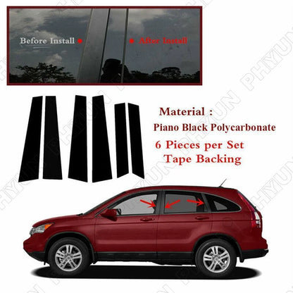6Pcs/Set Glossy Black Pillar Posts Door Trim Cover For Honda CR-V CRV 2007-2011