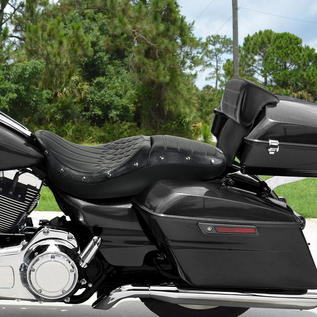 Black Driver Passenger Seat w/ Backrest for Harley Touring Glide (2014–2023)