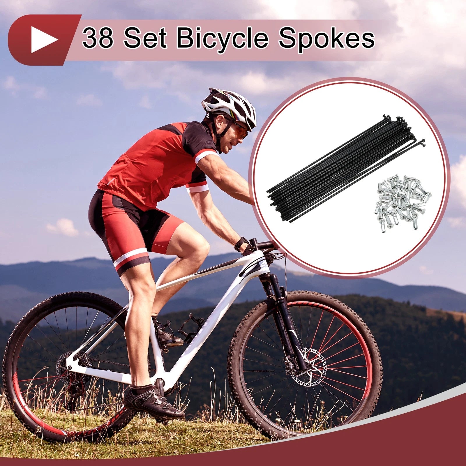 Bicycle Spokes Set Carbon Steel 182mm Black for 13G (2011–2018)