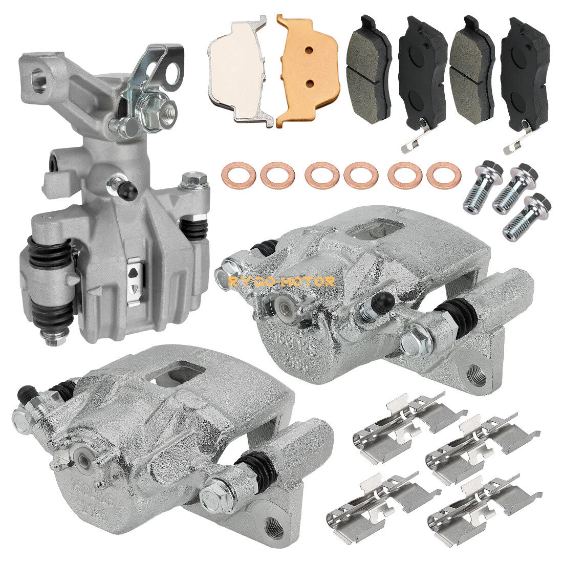 Front & Rear Brake Calipers w/Pads for Honda Pioneer 500 520 (2016–2023)