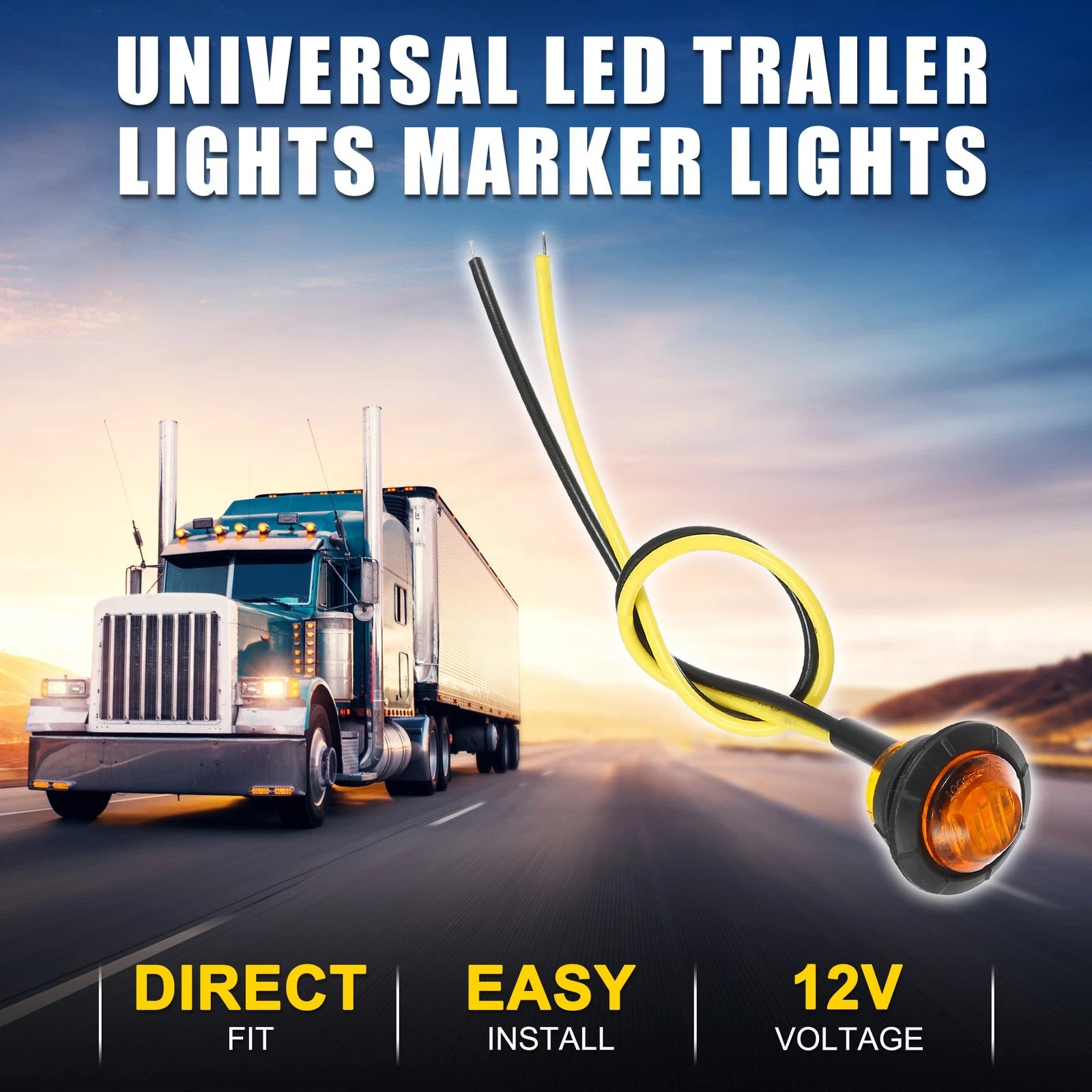 Universal LED Trailer Marker Lights 12V Waterproof Yellow 6 Pack