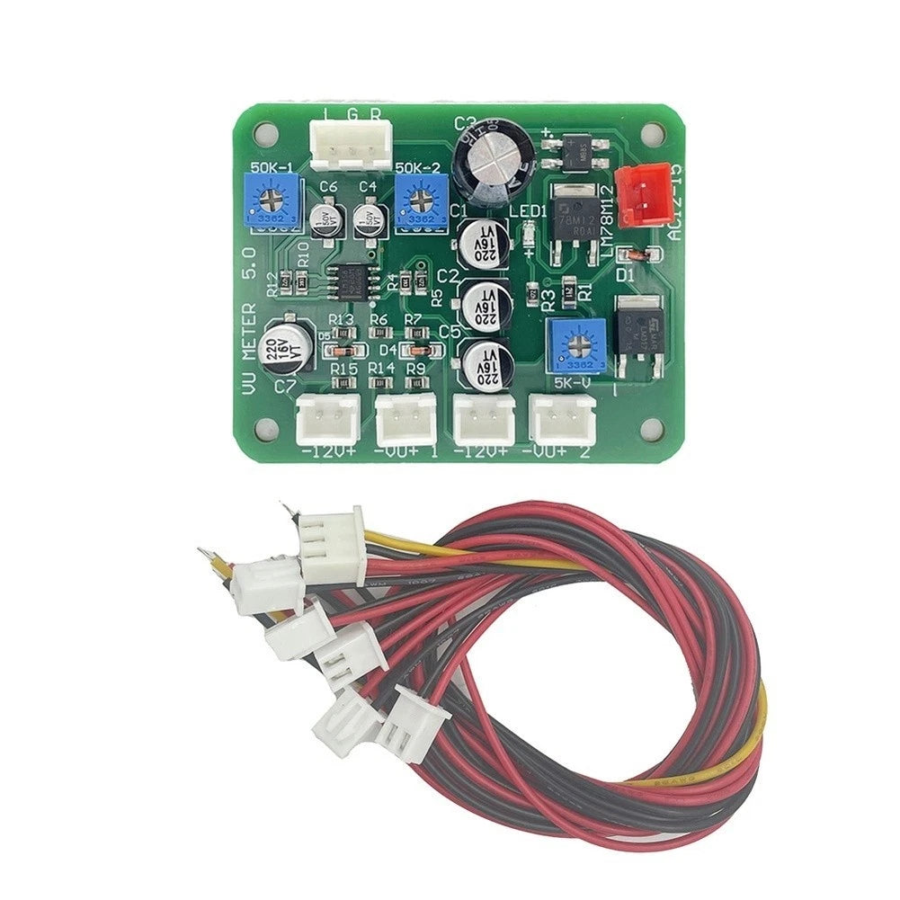 2X VU Meter Driver Board for Audio Power Meter with 5 Cables and Panel Black
