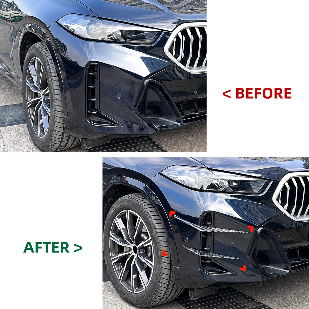 Set of 4 Carbon Look Front Bumper Side Fender Splitter Fins for BMW X6 G06 (2023–Present)