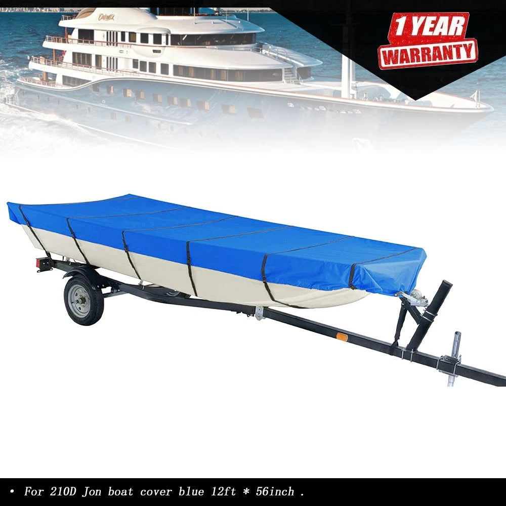 Jon Boat Cover for 12ft Jon Boat (Up to 56" Beam Width) 210D Blue