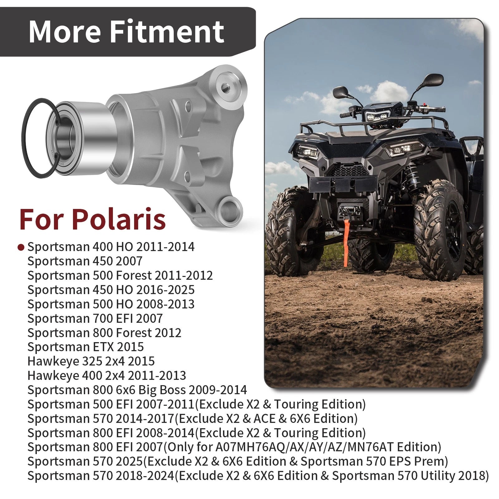 2 Rear Wheel Bearing Carrier & Bearing for Polaris Sportsman 400 450 500 570 800 (2000–2023)