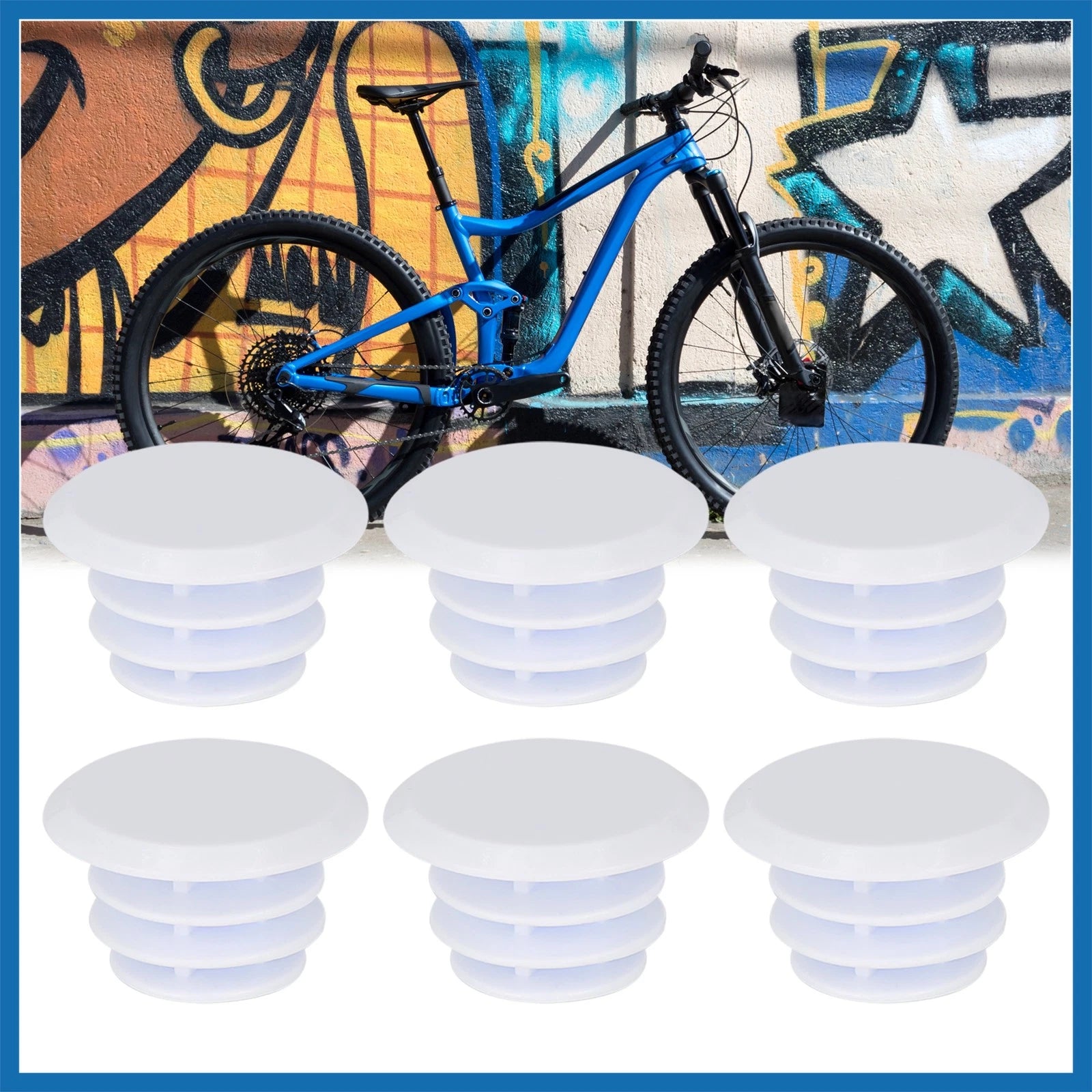 6pc Bicycle Handlebar Rubber End Plugs Caps Locking Grip for White