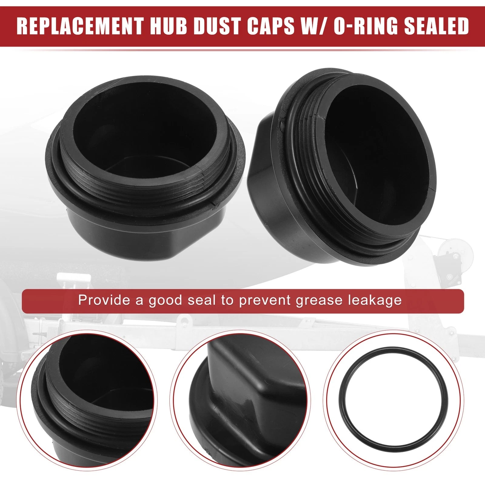 Trailer Bearing Hub Cap Replacement Set 4PC for Vortex Plastic Black