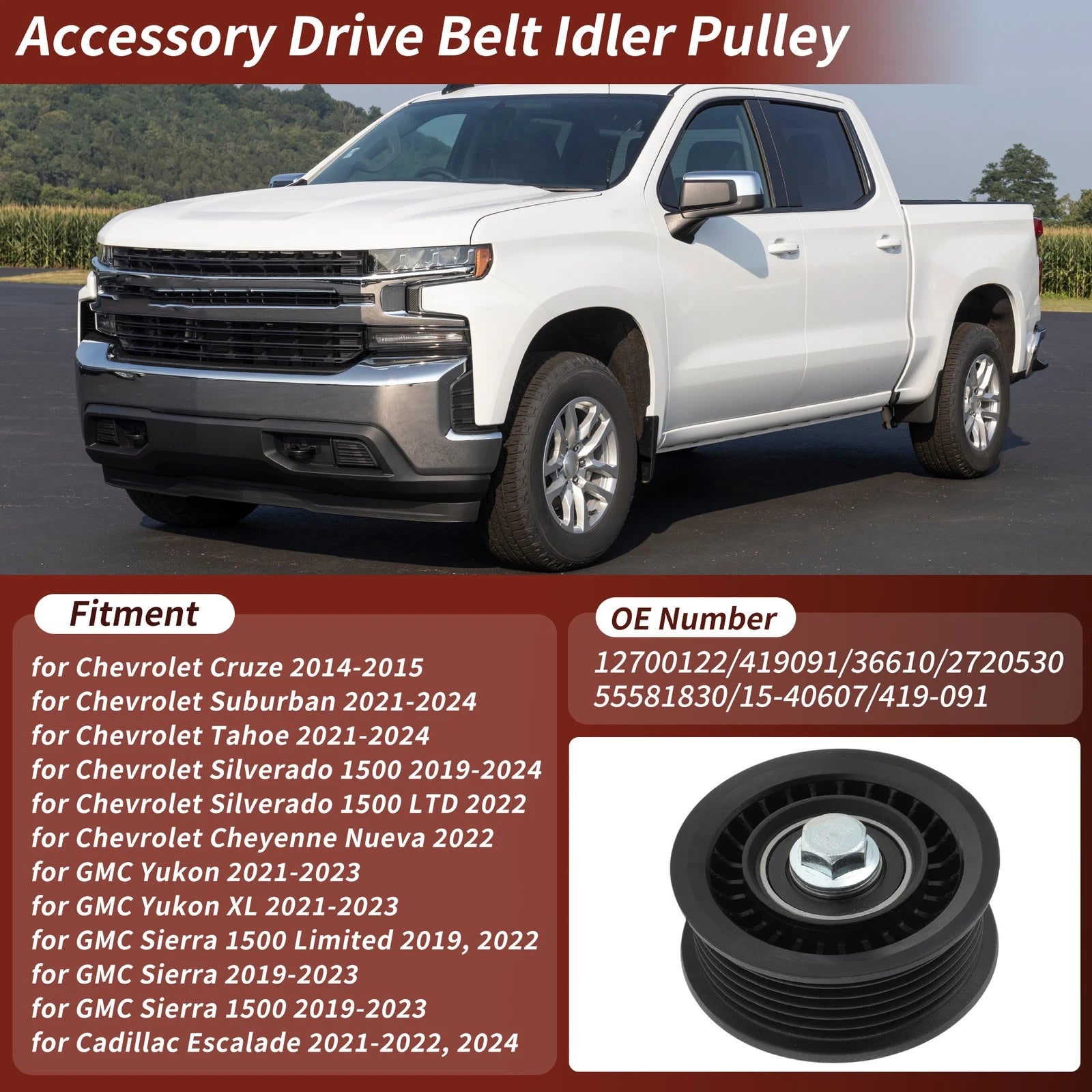 Accessory Drive Belt Idler Pulley Replacement for Chevrolet GMC Cadillac (2009–2017)