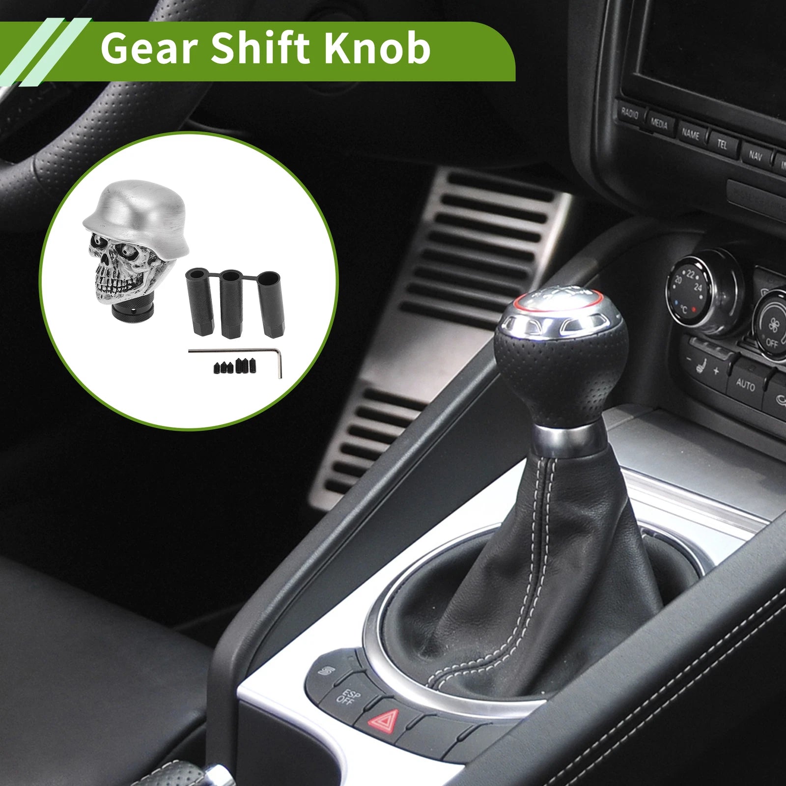Skull Shift Knob with 3 Adapters for Universal Fit (Automatic/Manual)