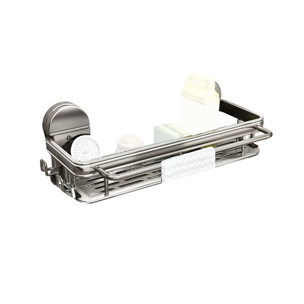 Aluminum Suction Cup Wall Mount Organizer Basket for Bathroom