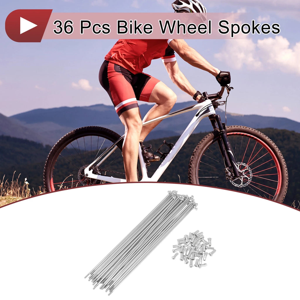 Set 36 Bike Wheel Spokes 203mm 45 Steel Galvanized Silver for Bicycle