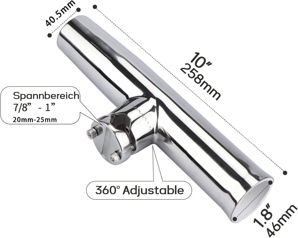 2Pcs Fishing Rod Holder for Clamp on 7/8" to 1" (316 Stainless Steel)