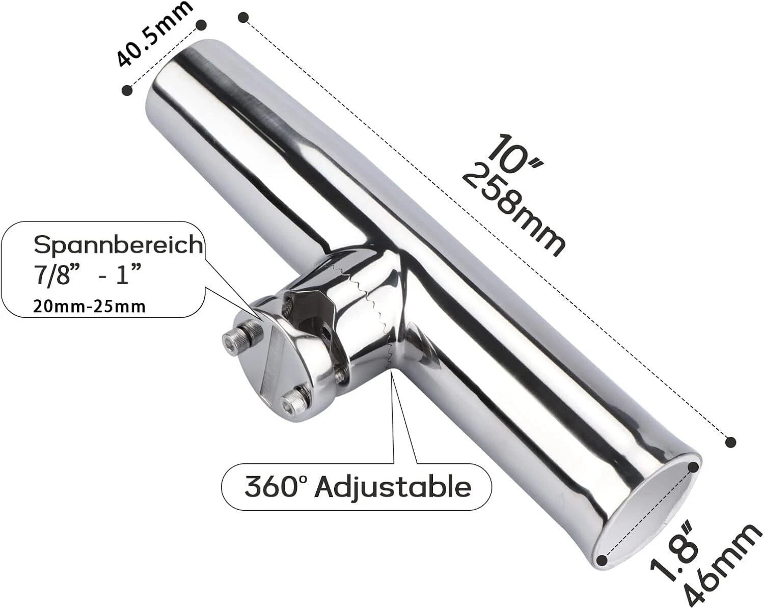 2Pcs Fishing Rod Holder for Clamp on 7/8" to 1" (316 Stainless Steel)