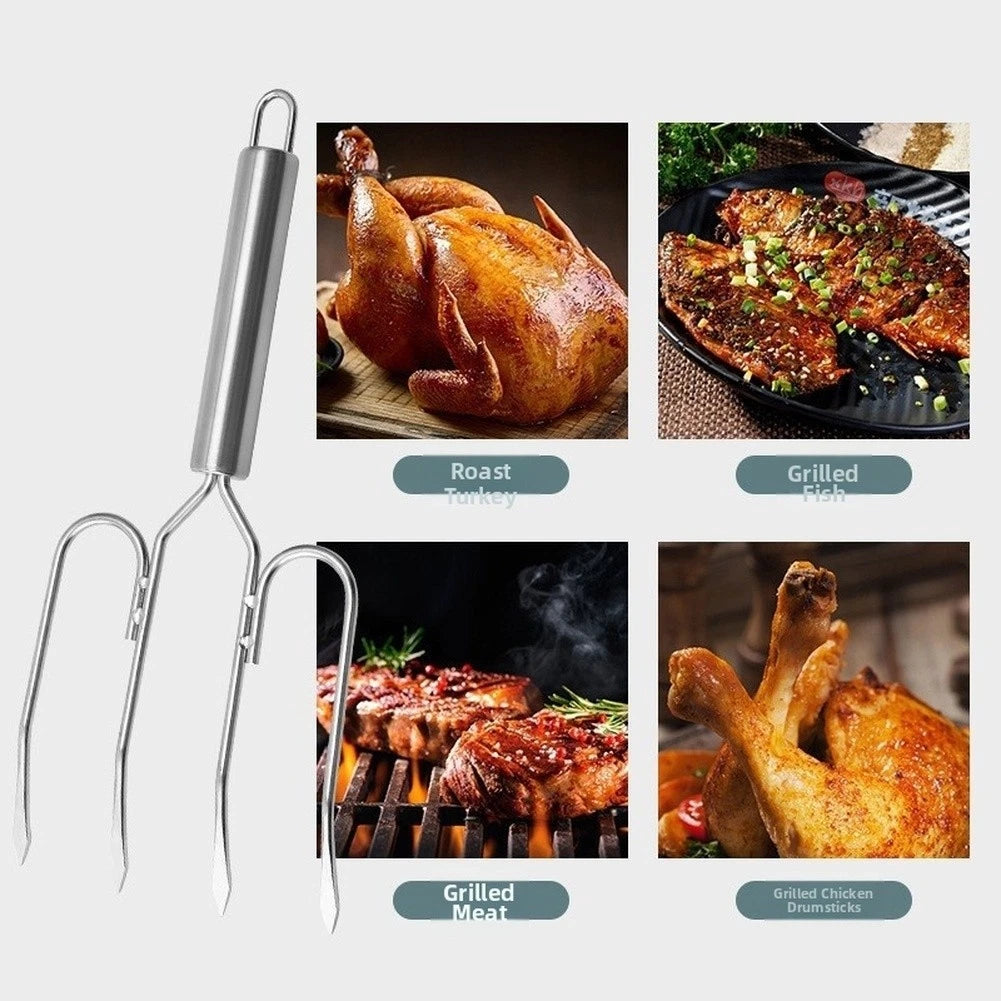 Stainless Steel Skewer Fork for Turkey Chicken Fish Roast (25cm)