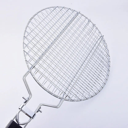 Stainless Steel Barbecue Grill Basket with Wooden Handle for Easy Flipping