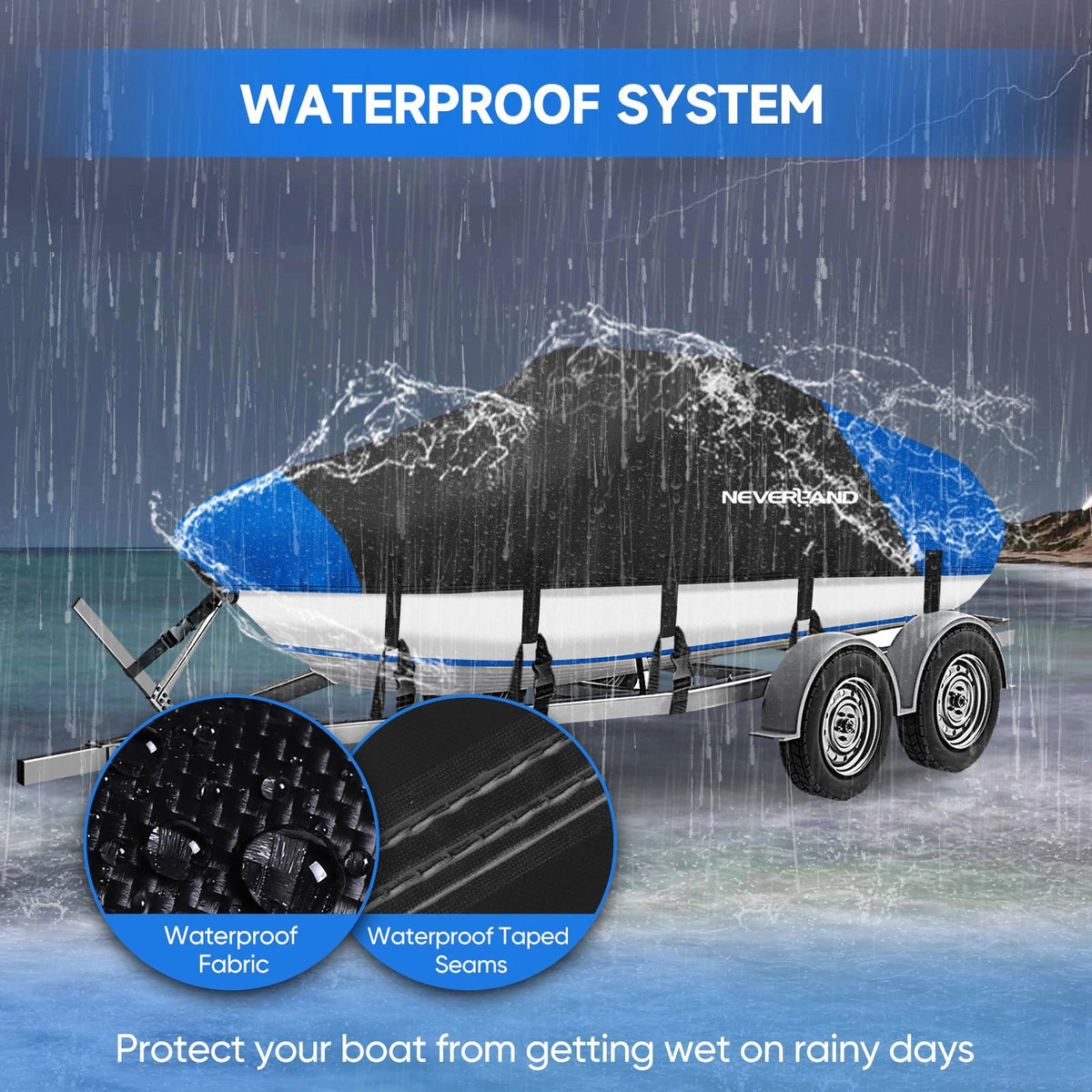 Boat Cover Waterproof for V-Hull Speedboat 14ft 15ft 16ft