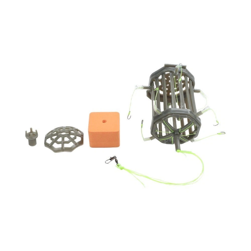Fishing Bait Cage String Feeder with 8 Carbon Steel Hooks for Carp