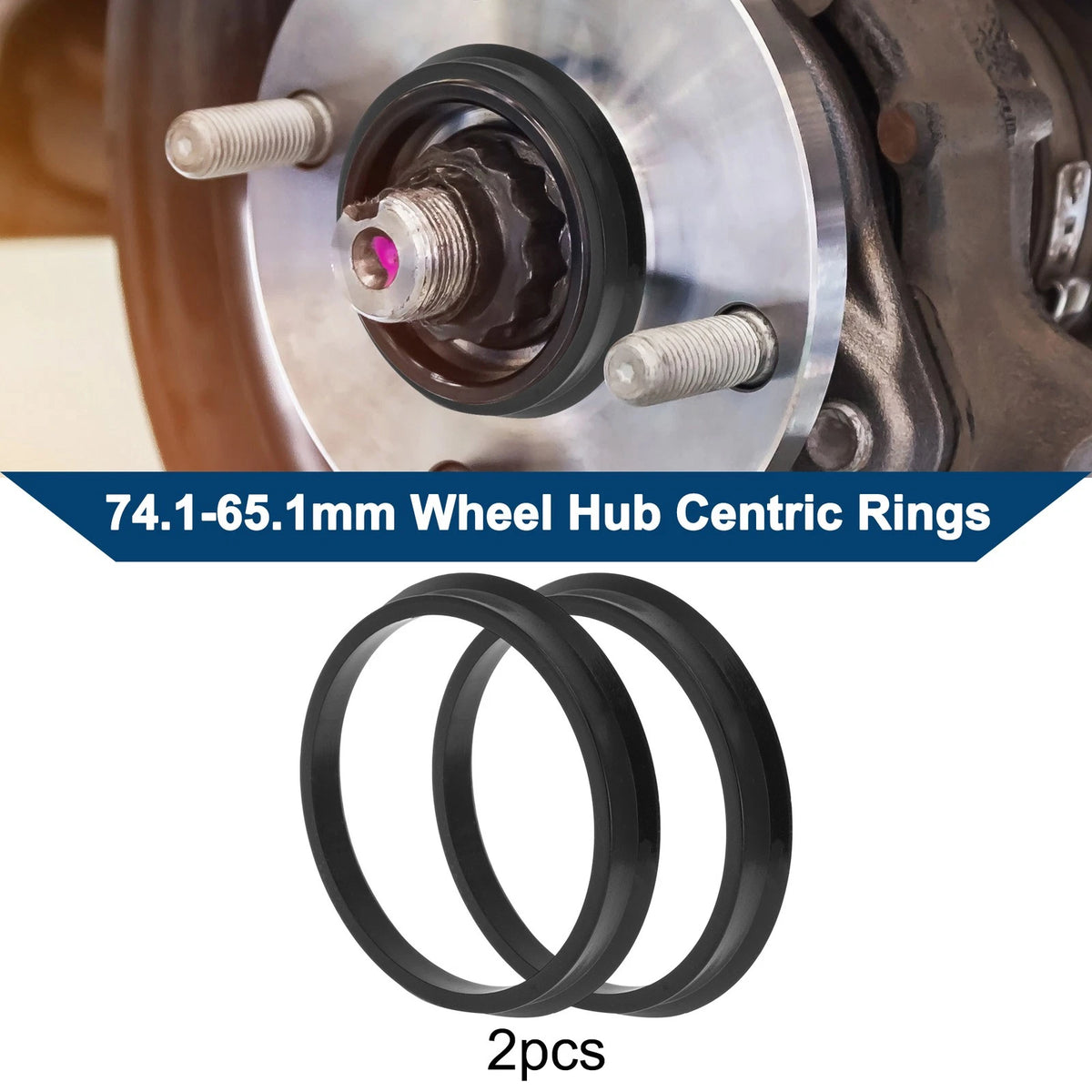 2X Wheel Hub Centric Rings for Car (OD 74.1mm ID 65.1mm) Black Polycarbonate