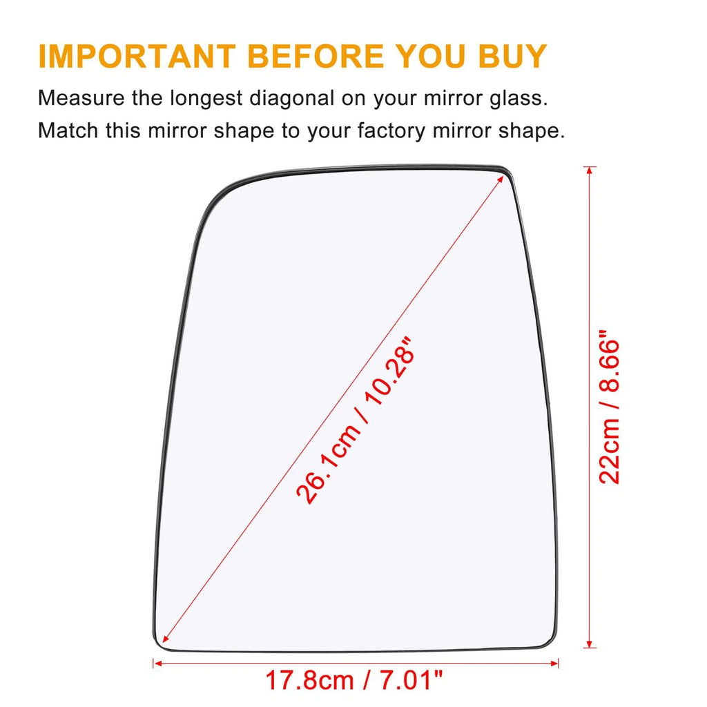 Rearview Mirror Glass Left Heated with Backing Plate for Ford Transit (2015-2020)