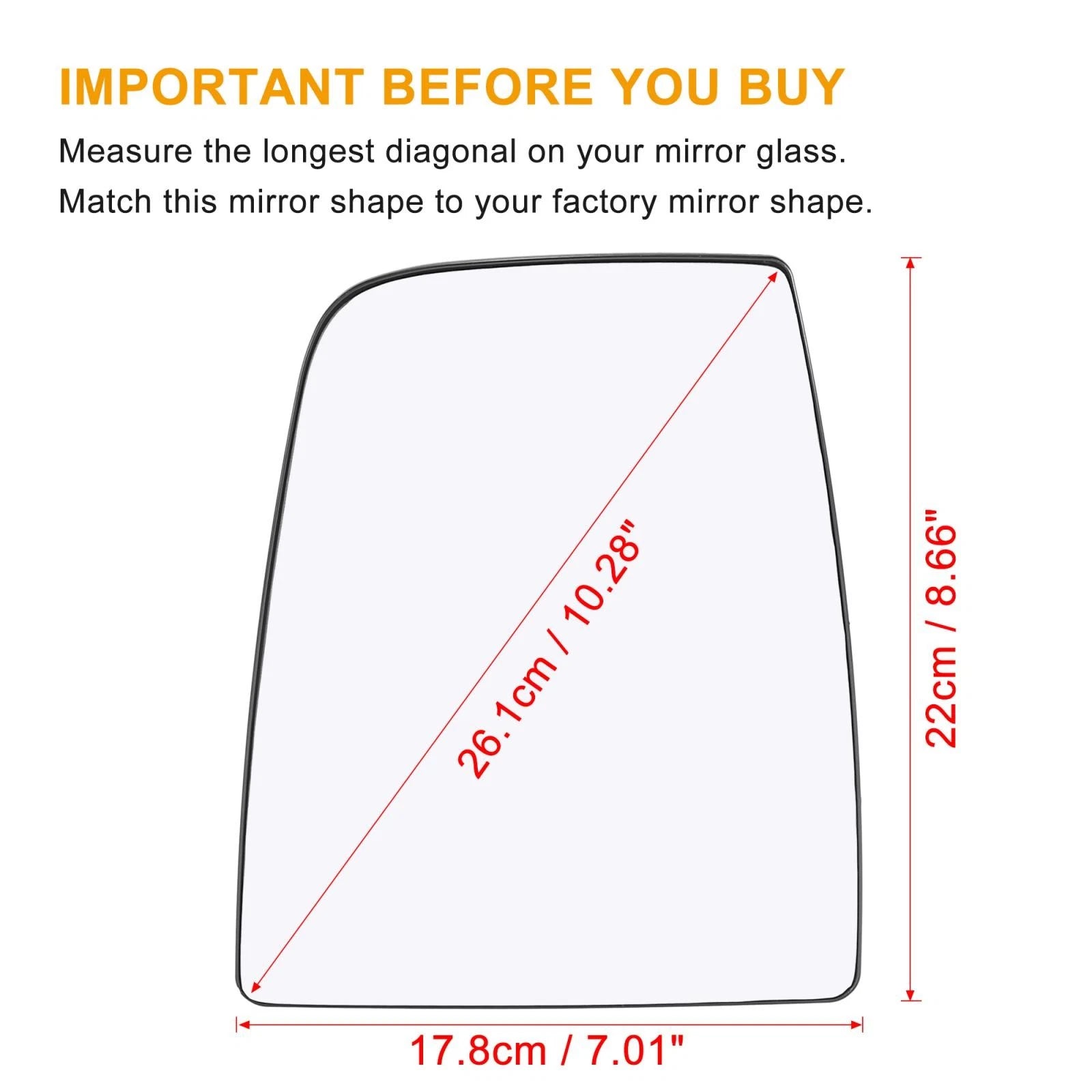Rearview Mirror Glass Left Heated with Backing Plate for Ford Transit (2015-2020)