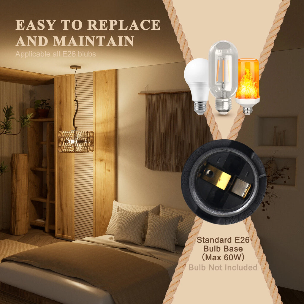 3-Light LED Pendant Light Fixture for Boho Rattan Woven Design