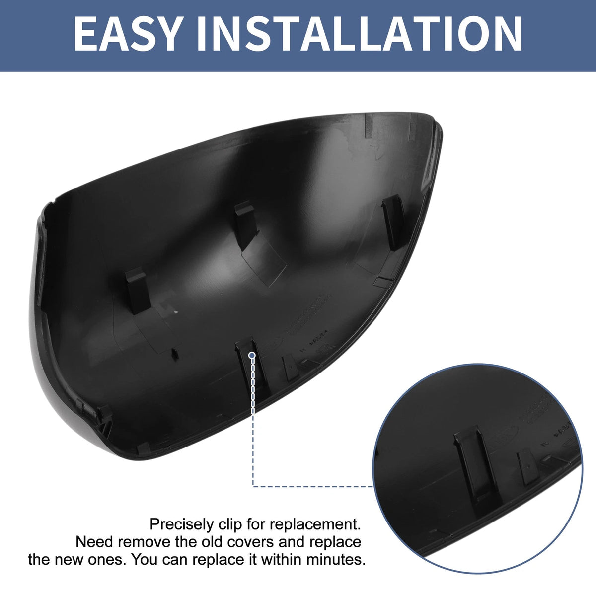 Right Driver Side Mirror Cover Cap for Fiat Panda (169) - Black