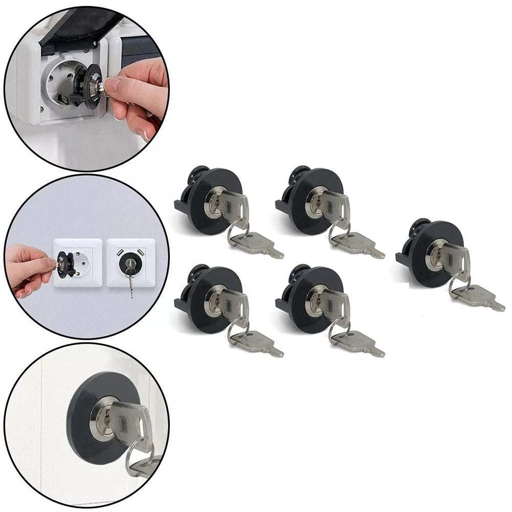 5X Socket Lock with Key for Electrical Outlet Power Anti Theft Protection